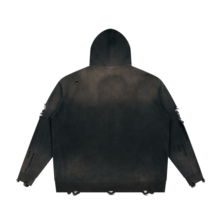 OPL Distressed Full Zip Sweater